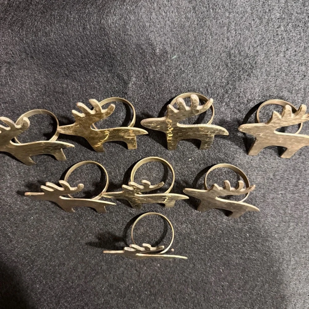 Vintage Hammered Gold Reindeer Napkin Rings‎ Set of 8 Christmas Holiday Decor